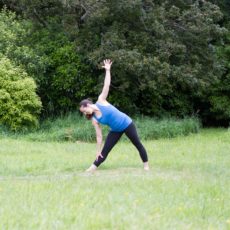 Lift your chest in triangle pose and find the better stretch